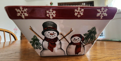 Yuletide Cereal Bowls (pair) 6" Snowmen Stoneware st nicholas square 3D White ! - Picture 12 of 13