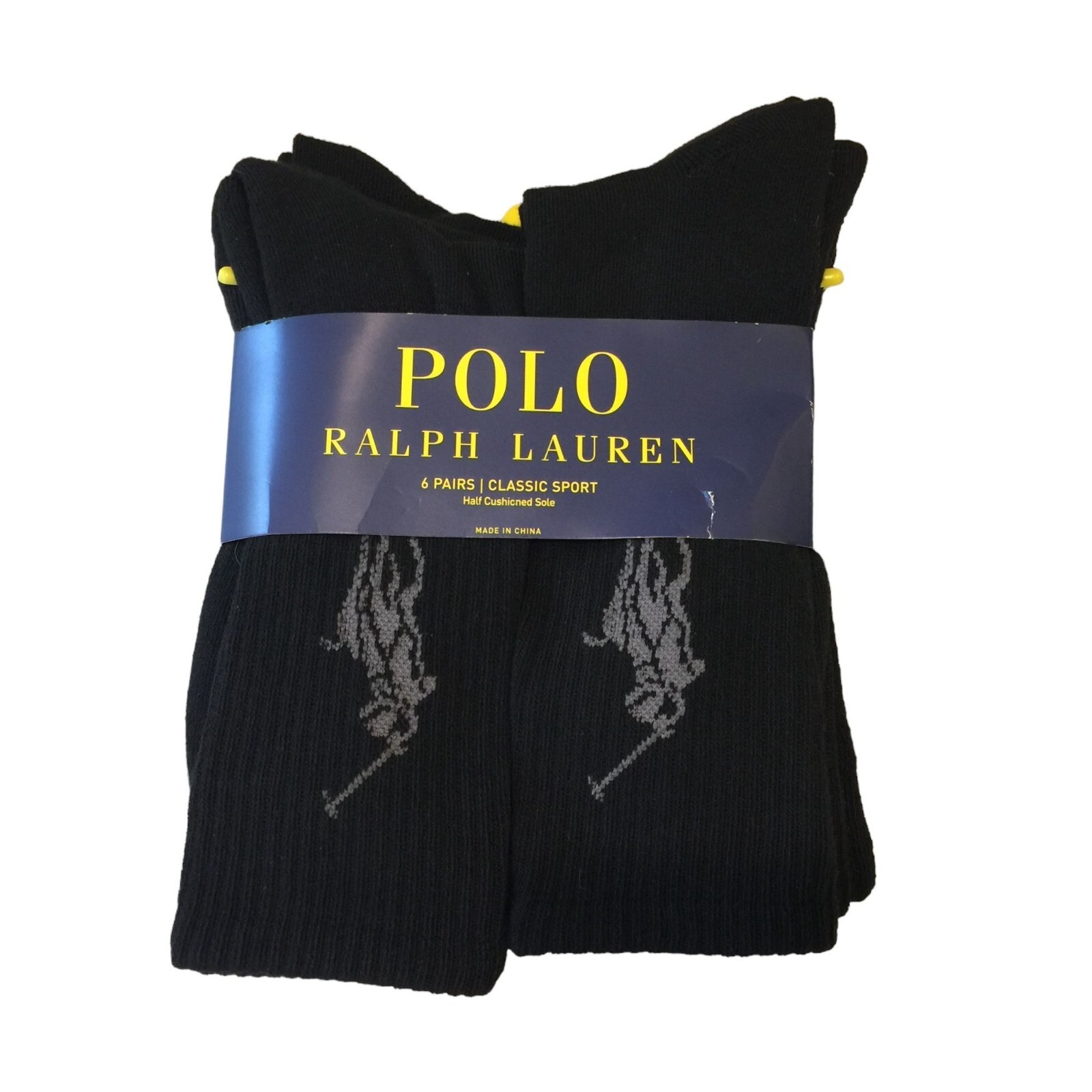 SAOLA POLO Ralph Lauren 10 13 Calze Equipaggio Nere Uomo Set di 6 Suola Mezza Ammortizzate