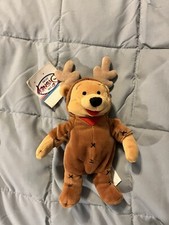 Disney Store Winnie the Pooh REINDEER POOH Mini Bean Bag Plush Toy Bear 8in New