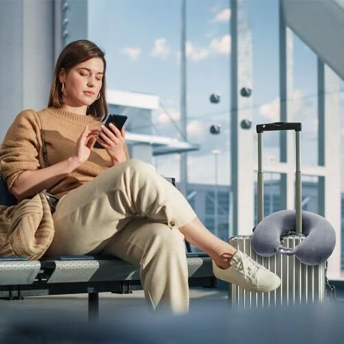 Travel Pillow for Airplane-2 Pack Memory Foam Neck Pillows Soft & Support Tra...