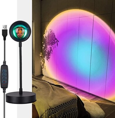 Sunset Projektionslampe LED dimmbar, 360° Drehung Regenbogen Projektionslampe 