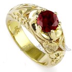 Men's 18k Yellow Gold Natural Garnet Hand Engraved ROCOCO design Ring 6 to 14 — photo 1