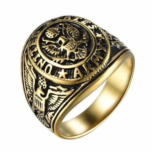 Stainless Steel Gold Plated Eagle US Army Ring Army Seal Biker Band for Men - Picture 14 of 14