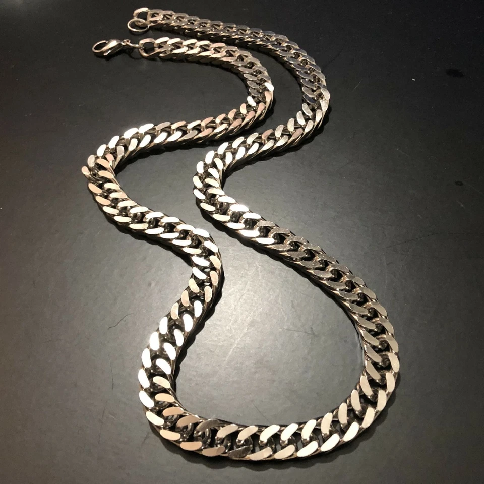 Collana catena in acciaio inox da uomo grumetta punk rapper argento 45 50 55 cm - Immagine 4 di 4