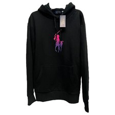Polo Ralph Lauren Black Hoodie Pullover Hooded Sweatshirt Pink Purple Logo 148