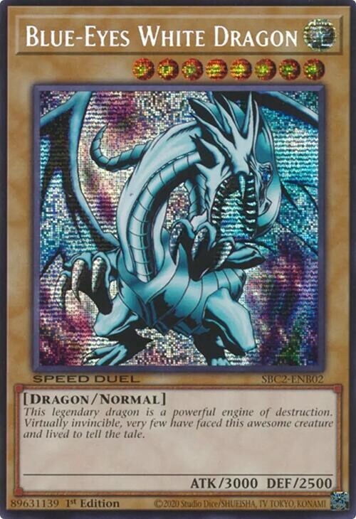 Blue-Eyes White Dragon Secret Rare SBC2-ENB02 Light Play Condition Yugioh Card