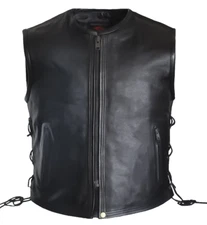 Mens New Motorcycle Naked Leather Single Panel Vest Concealed Carry