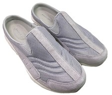 Easy Spirit Women  s Traveltime 90 Leather Gray Slip-on Mules Walking Shoe Sz.10M