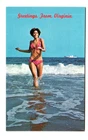 Fun in the surf, greetings from Virginia vintage postcard unposted