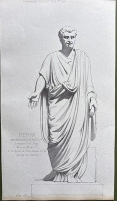 Antiker Kupferstich 1868 Nerva, 12. Römischer Kaiser Vatikan Museum Italien