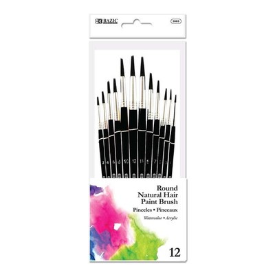 BAZIC Round Natural Hair Paint Brush (12/Pack), pack of 12