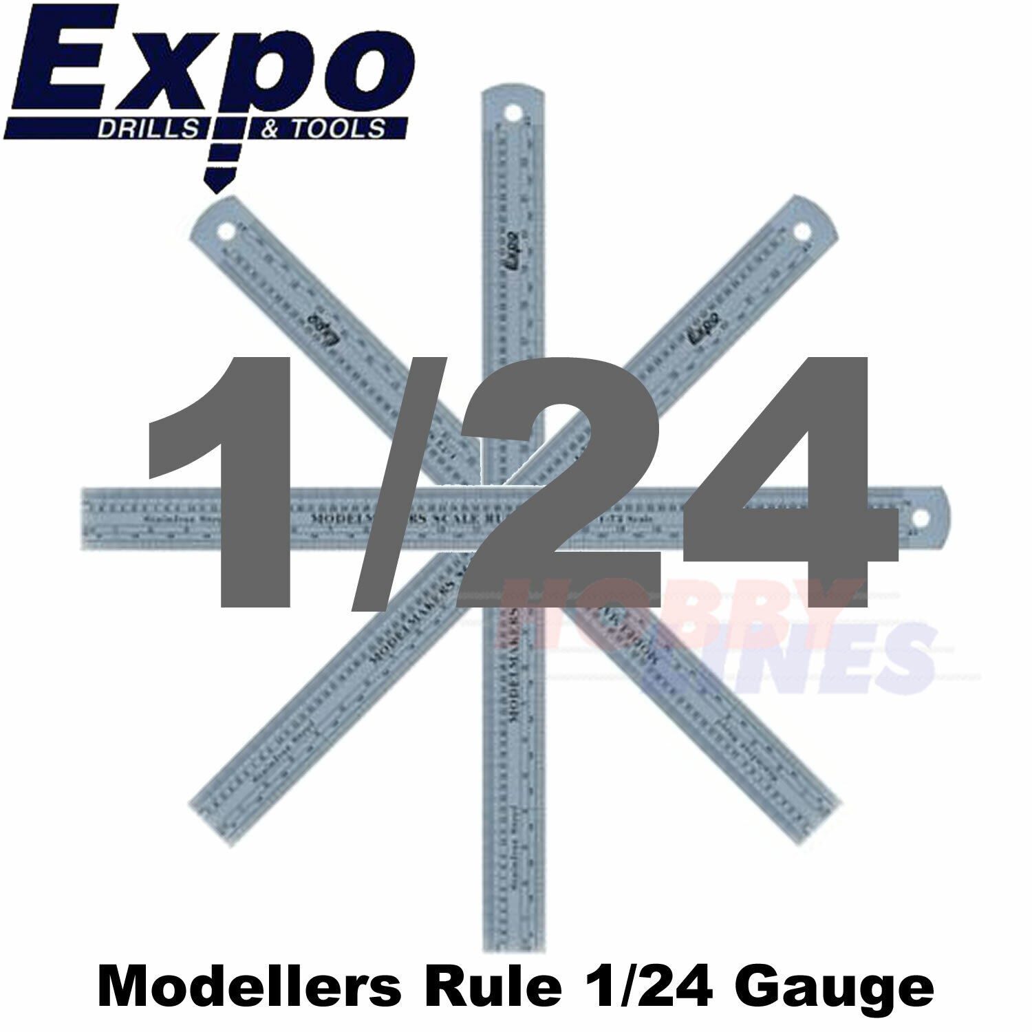 Modellers Scale Rule 1/24 12"" Metric & Imperial Stainless Steel Expo Tools 74124