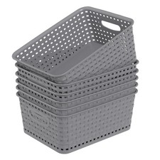 Readsky Small Woven Plastic Storage Baskets, Plastic Baskets for Shelves, Gra...