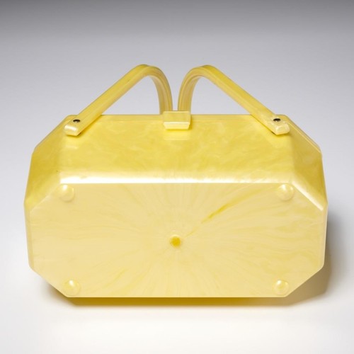 Vintage buttercremegelb durchbohrt Metall Lucite Top Griff Box Handtasche 2 Stck. Posten - Bild 5 von 9