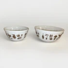 Vintage Pyrex Early American 402 & 403 Mixing Bowls White Brown