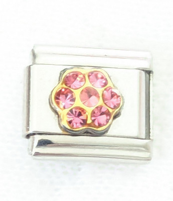 Casa D'Oro Flower Cubic Zirconia Stones Classic 9mm Link Italian Charm E72