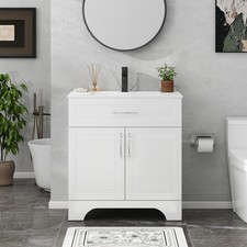 30 Inch Bathroom Vanity with Ceramic Sink - Soft-Close Doors  Tip-Out Drawer