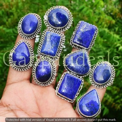 Lapis Lazuli Gemstone Rings 5pcs Wholesale Lots 925 Silver Plated Jewelry