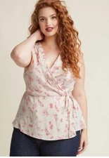 Modcloth Top Sz S Wrap Novelty Print Poetic Presence Rockabilly Mod Pin Up