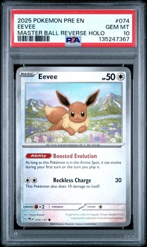 2025 POKEMON PRE EN-PRISMATIC EVOLUTIONS MASTER BALL REVERSE HOLO EEVEE PSA 10