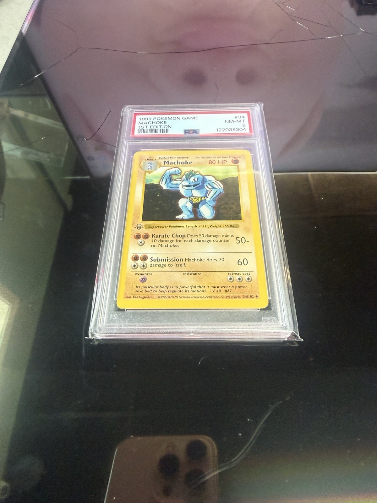PSA 8 1999 Pokemon Machoke 1st Edition Base Set Shadowless 34/102 Regular