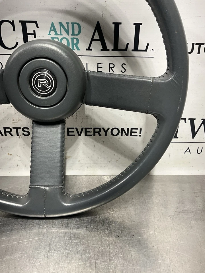 1988-1989 Buick Reatta OEM Gray Leather Steering Wheel 3 Spoke w/ Center Bezel - Image 3 of 4