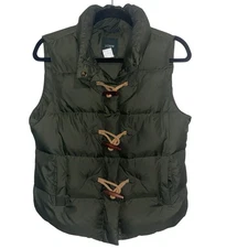 J Crew Vest Womens Small Green Puffer Down Toggle Zip Outdoor Gorpcore Pockets