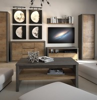 Wohnzimmer-Set Montana Anbauwand 5-Teilig Eiche Lefkas Grau Grifflos