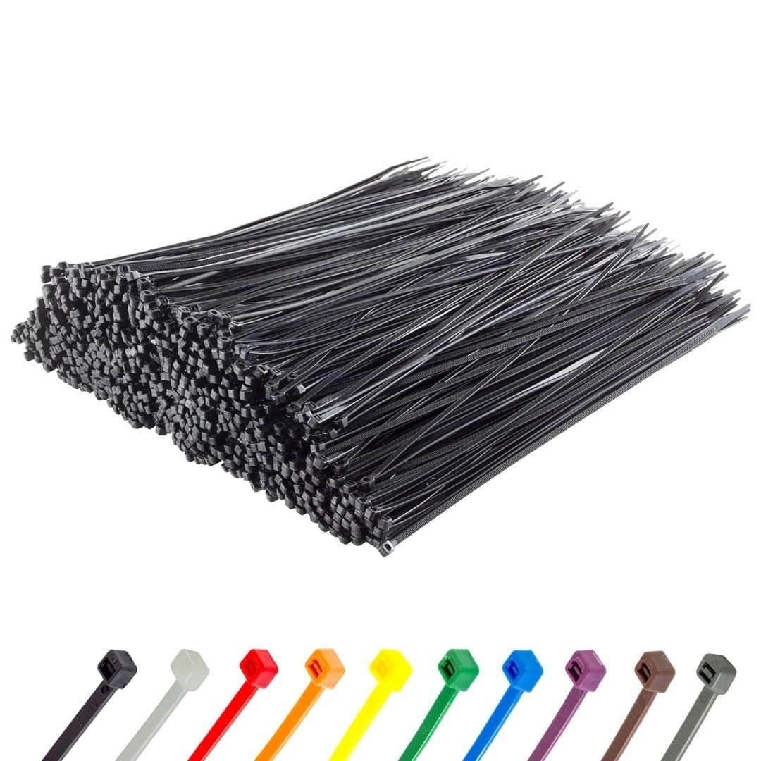 8 Inch Black Zip Ties 1000 Pack 18lb Strength UV Resistant Nylon Cable Ties