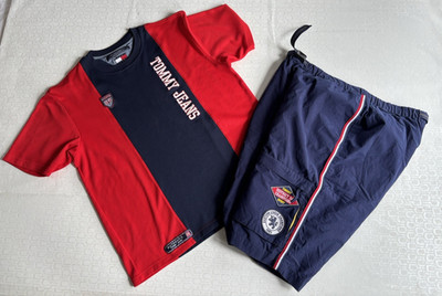 Vintage Tommy Hilfiger Y2K Soccer Uniform Kit Men XL Sport Jersey Shorts Jeans