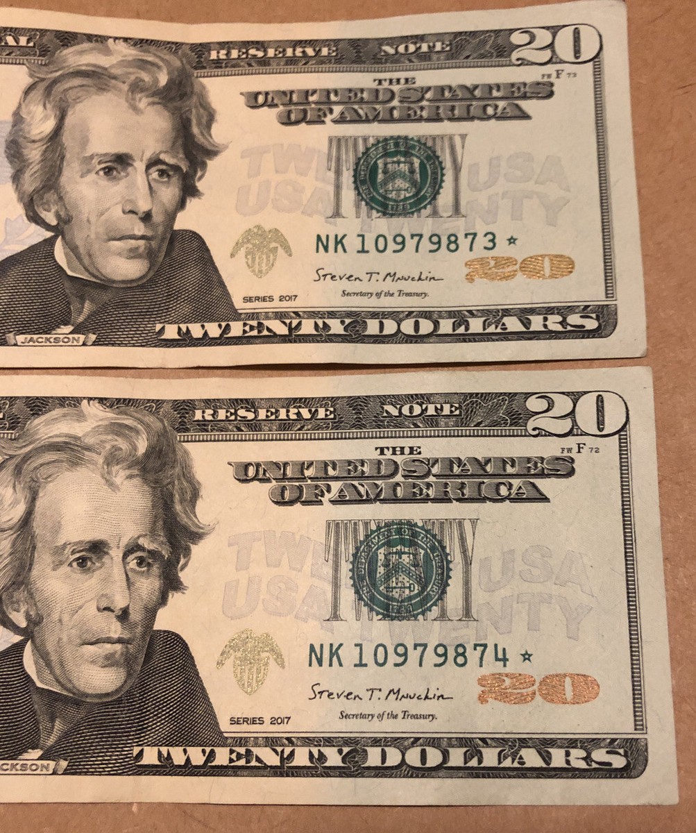 2017 2 $20 *star* Consecutive Numbers Notes K11 District S# NK