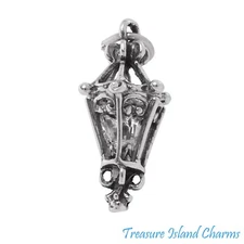 Street Lamp Gas Lantern 925 Sterling Silver Charm Made with Swarovski Crystal