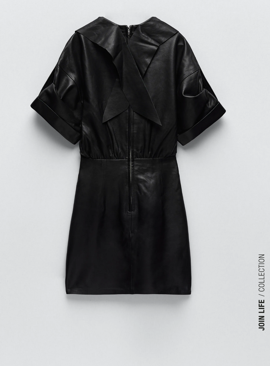 Robe en cuir noir 100% mouton col foulard NEW ZARA 2020 taille S