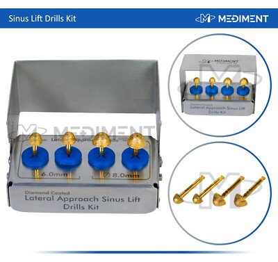Dental Lateral Approach Drill Kit Sinus Lift Membrane Diamond Coated Burs New CE