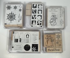 Retired Stampin Up Wood Mounted Rubber Stamps Christmas Collection Lot Of 5