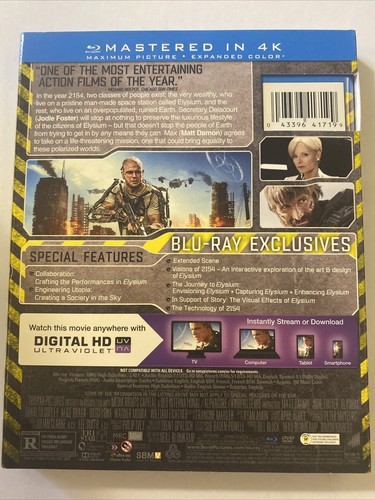 ELYSIUM BLU-RAY + DVD Like New - Picture 2 of 2