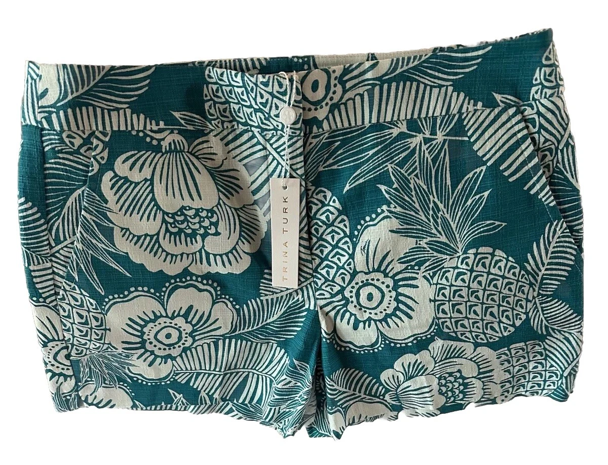 ⭐️TRINA TURK Corbin Shorts size 8 Teal TROPICAL PRINT ($198) NWT Vacation Ready