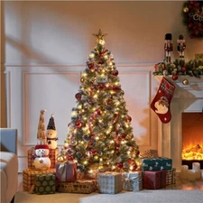 4.5FT/6FT/7.5FT Pre-lit Frosted Artificial Christmas Tree w/Pinecones & Stand