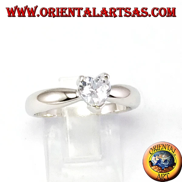 Bague en Argent 925 Solitaire avec Zircon A Cœur, Coeur - Photo 1/1