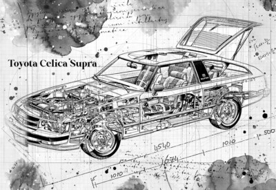 Line Tech Zeichnung Toyota Celica Supra Auto Classic Cutaway Kunst Poster Druck