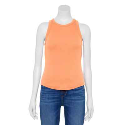 Juniors Orange Macaroon Tank Top Size M High Neck Ribbed Birthday Gift SO New