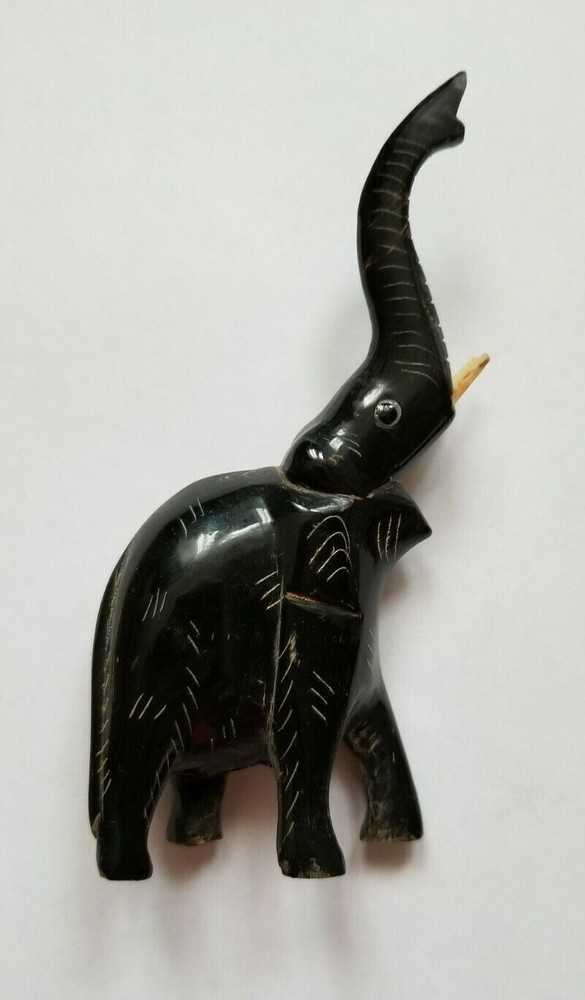 Vintage Hand Carved Black Resin or Wood Miniature Elephant 4