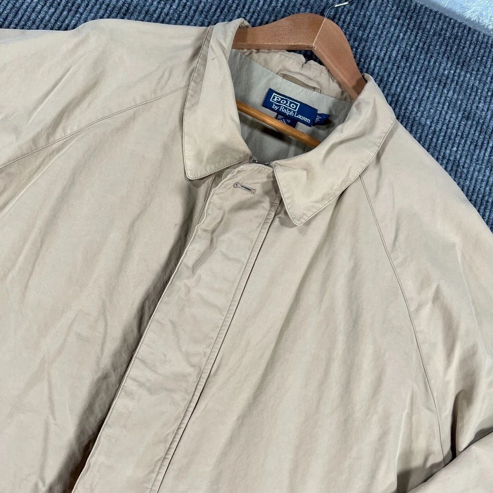 Chaqueta de gabardina Polo Ralph Lauren para hombre 2XL XXL caqui cremallera botón vintage Foto 2 de 4