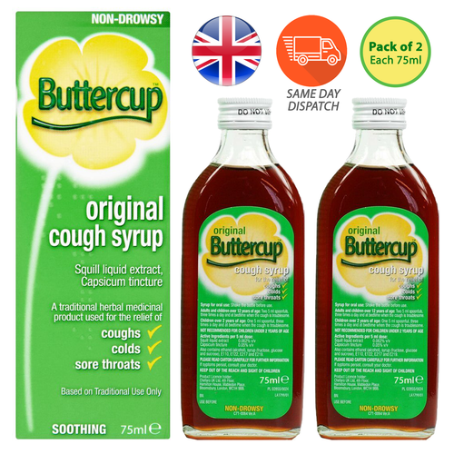 Buttercup Original Cough Syrup Sore Throat And Headaches Cough Sneezing 75ml x 2 eBay