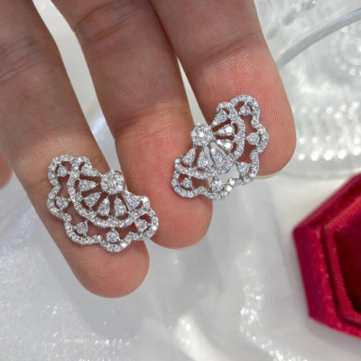 Real Moissanite 2.10Ctw Round Cut Fan Stud Earrings 14K White Gold Plated Silver