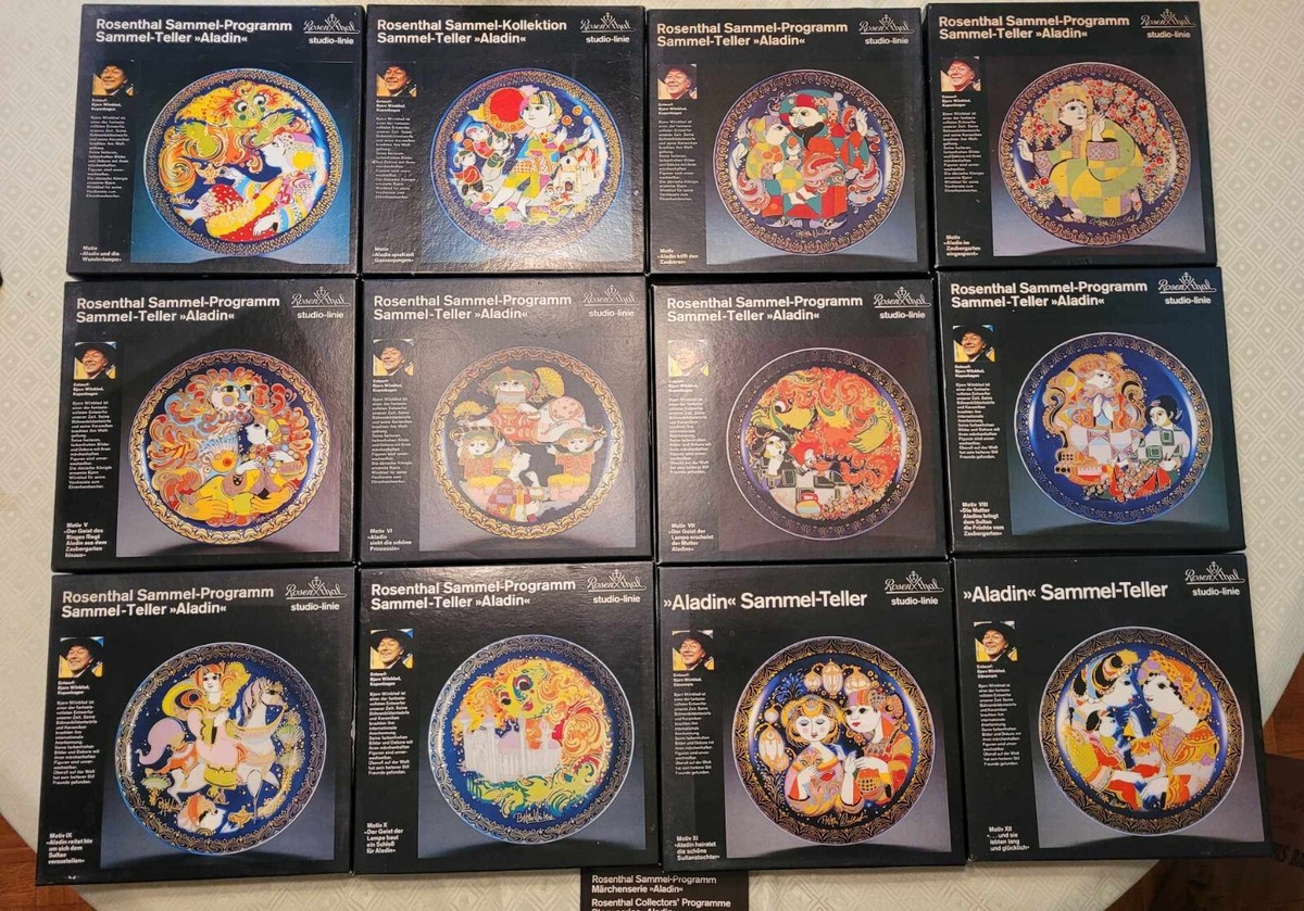 Stunning Collection of Twelve Rosenthal Aladdin Plates Series by Bjorn  Wiinblad