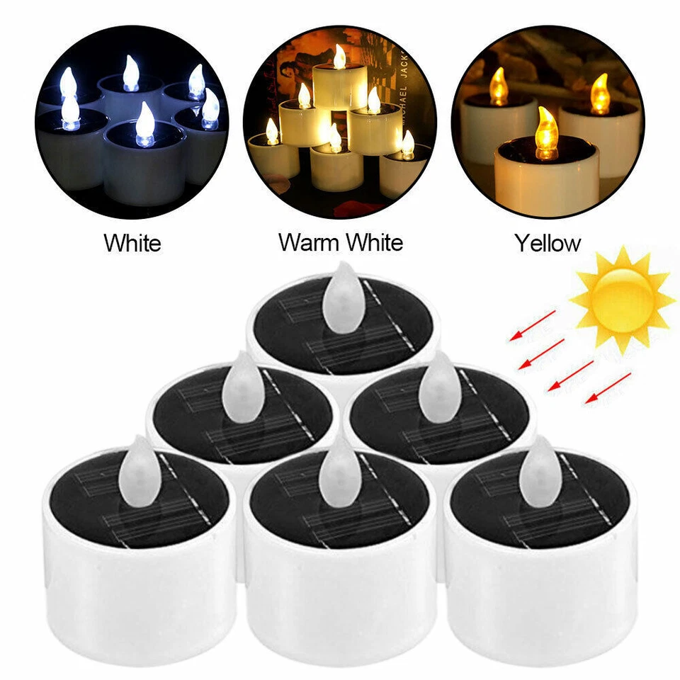 Solar Powered LED Candle Light Flameless Flickering Tea Lights Waterproof Lamp - Image 2 of 4