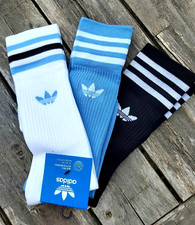 Image of 3 PAIRS M or L : ADIDAS SOLID CREW SOCKS White Light Blue Black 3S HL6765 box17