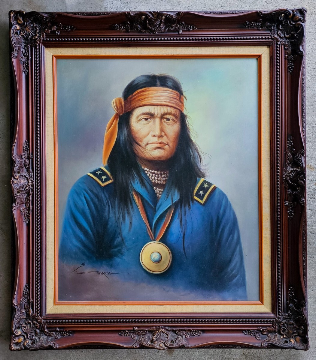 Z GARCIA Vintage Painting Native American Army Indian Warrior
