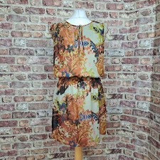 Kushi Short Dress UK 12 Brown Sheer Gathered Waist